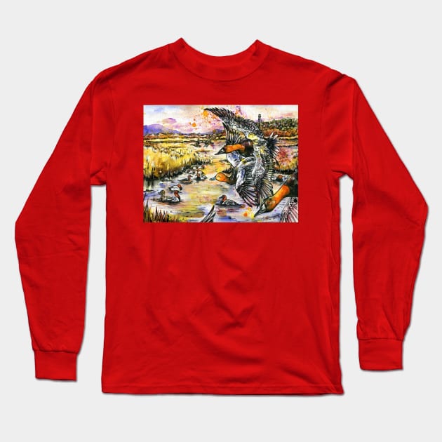 Canvasbacks and Redheads Ducks Long Sleeve T-Shirt by 10000birds